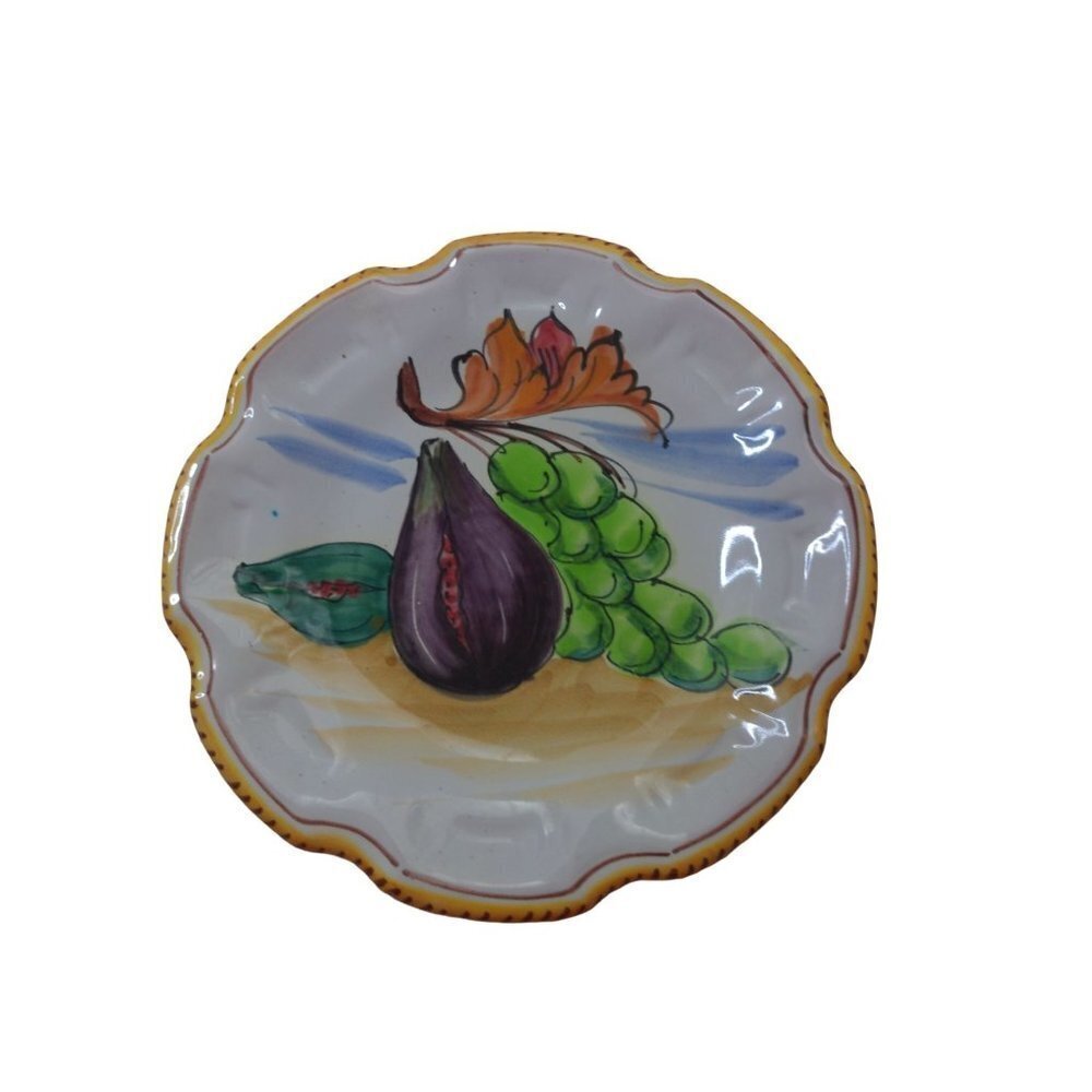 Vintage Hand Painted Italian Plate Eggplant Grapes Fruit Ceramic 8.5"